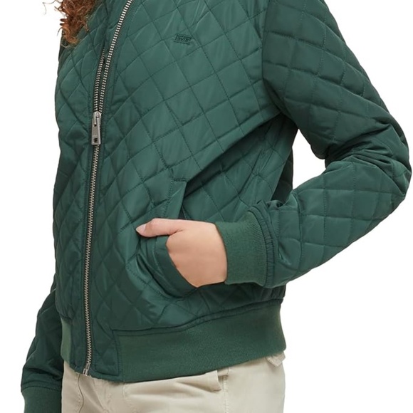 Levi's Women's Darkest Spruce Green Sz Extra Small Diamond Quilted Bomber Jacket - Picture 3 of 8